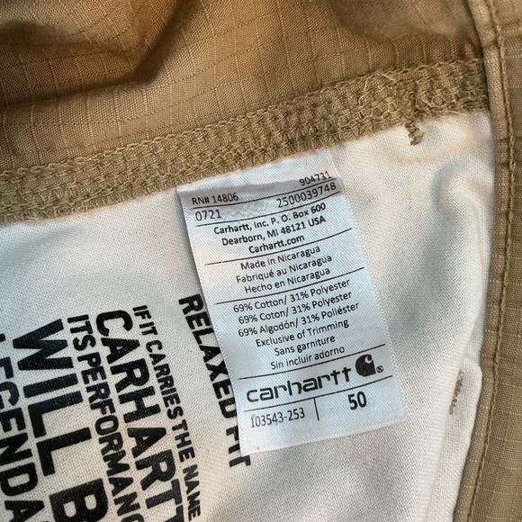 Carhartt Relaxed Fit Tan Cargo Shorts Workwear Utility Mens Size 50 - Picture 4 of 6
